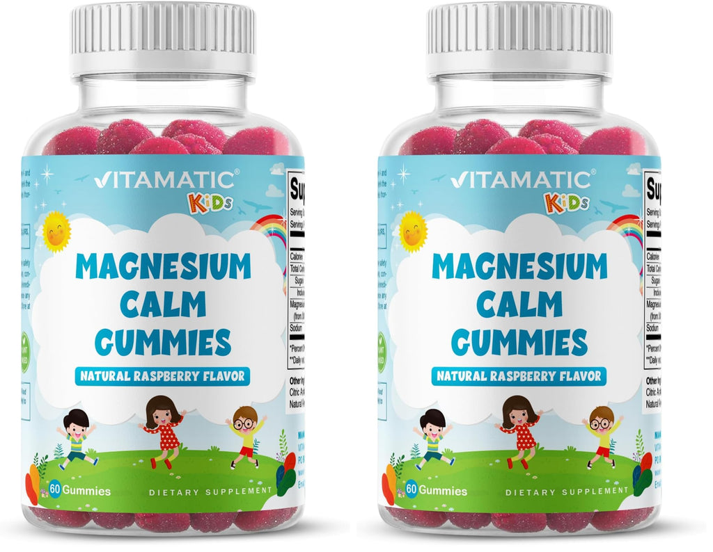 Vitamatic Kids Magnesium Calm Gummies - 60 Vegan Count (Pack of 2) | Great Tasting Support for Healthy Muscles, Bones & Energy