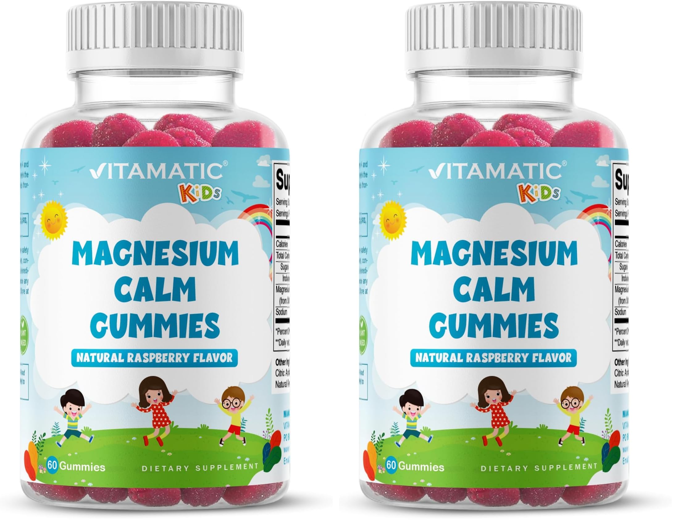 Vitamatic Kids Magnesium Calm Gummies - 60 Vegan Count (Pack of 2) | Great Tasting Support for Healthy Muscles, Bones & Energy