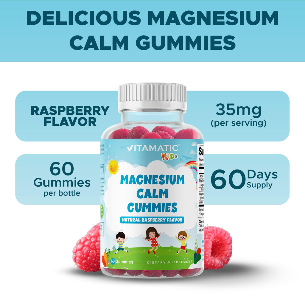 Vitamatic Kids Magnesium Calm Gummies - 60 Vegan Count (Pack of 2) | Great Tasting Support for Healthy Muscles, Bones & Energy