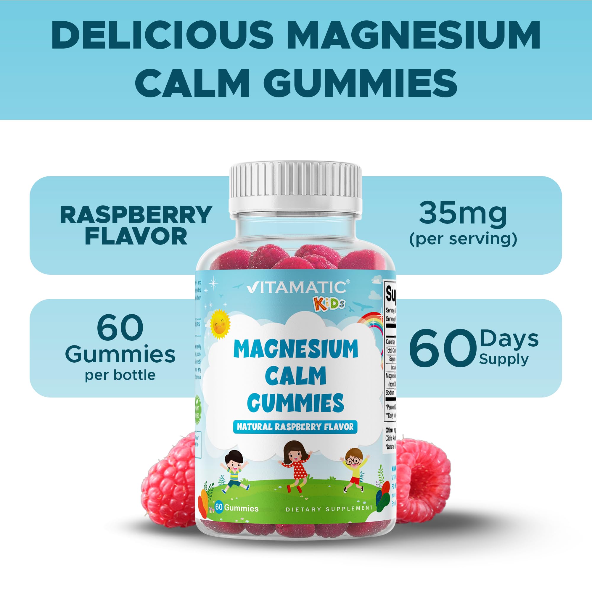 Vitamatic Kids Magnesium Calm Gummies - 60 Vegan Count (Pack of 2) | Great Tasting Support for Healthy Muscles, Bones & Energy