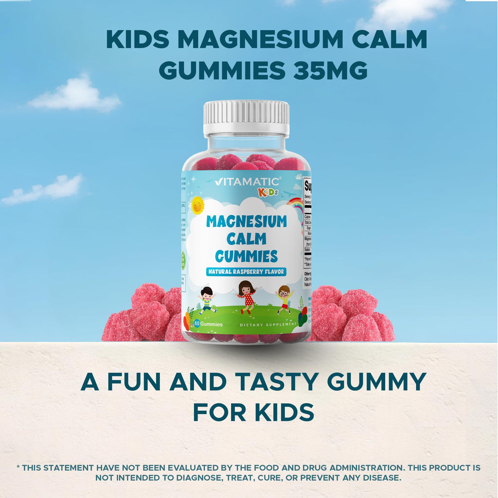 Vitamatic Kids Magnesium Calm Gummies - 60 Vegan Count (Pack of 2) | Great Tasting Support for Healthy Muscles, Bones & Energy