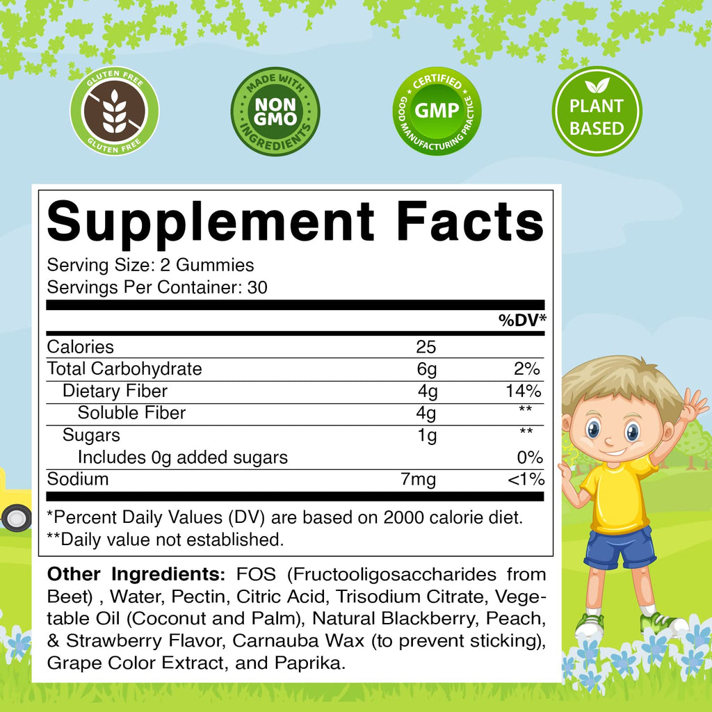 Vitamatic Kids Prebiotic Fiber Gummies – 4g Fiber, Zero Sugar, Pack of 2