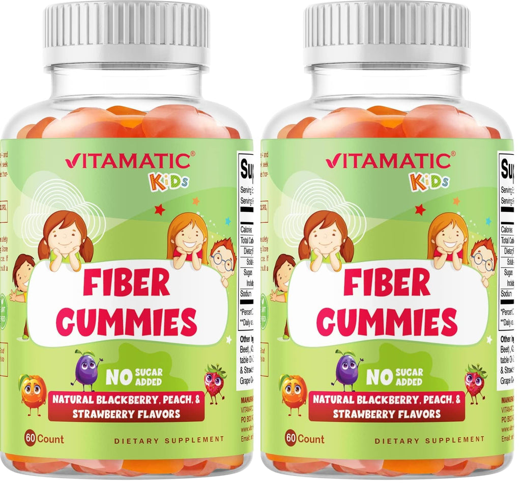 Vitamatic Kids Prebiotic Fiber Gummies – 4g Fiber, Zero Sugar, Pack of 2
