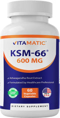 Vitamatic KSM-66 Ashwagandha 600mg + BioPerine – 60 Veggie Caps (1200 mg/2 caps)