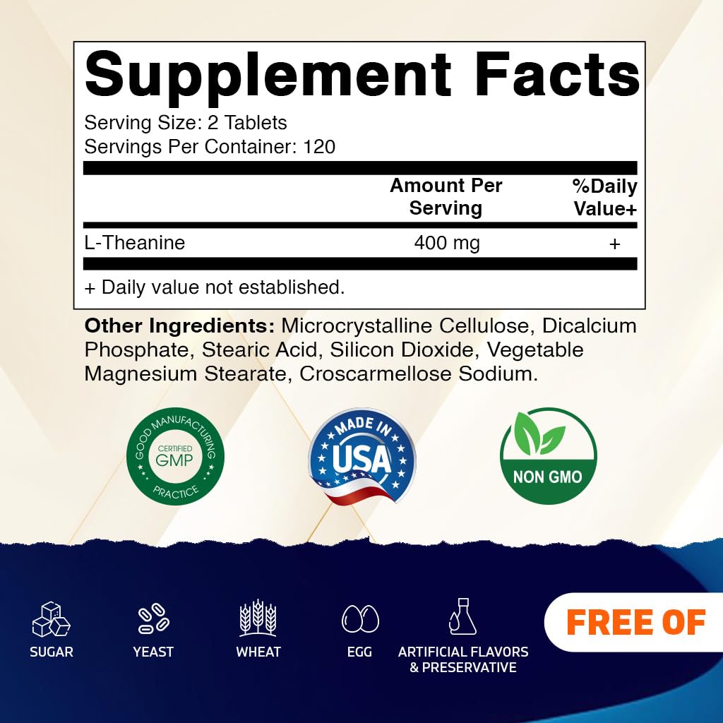 Vitamatic L-Theanine 400mg - 240 Tablets - Non-GMO & Gluten Free - 2 Pack