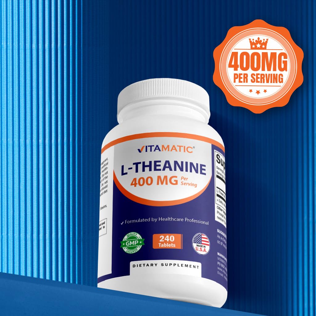 Vitamatic L-Theanine 400mg - 240 Tablets - Non-GMO & Gluten Free - 2 Pack