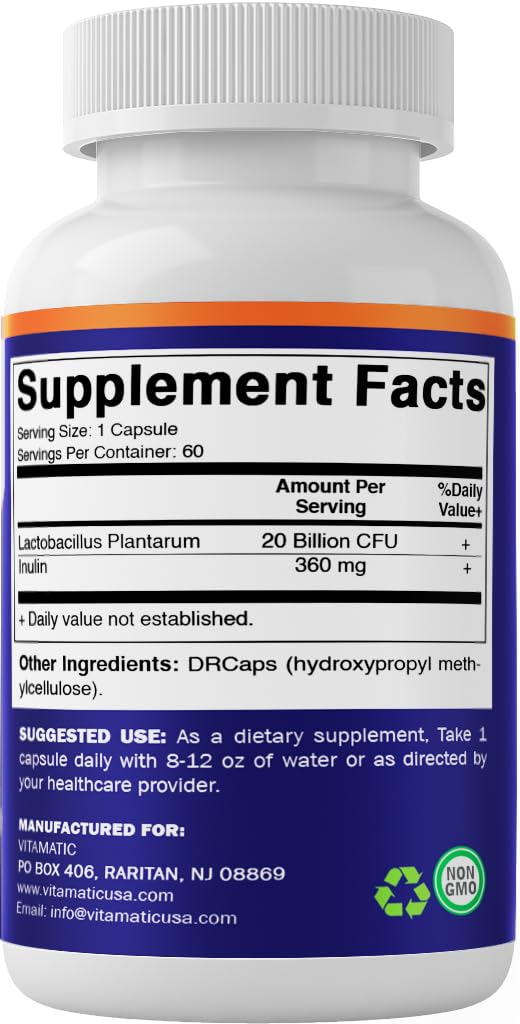 Vitamatic Lactobacillus Plantarum 20B CFU DR Capsule 60 Count Pack of 2