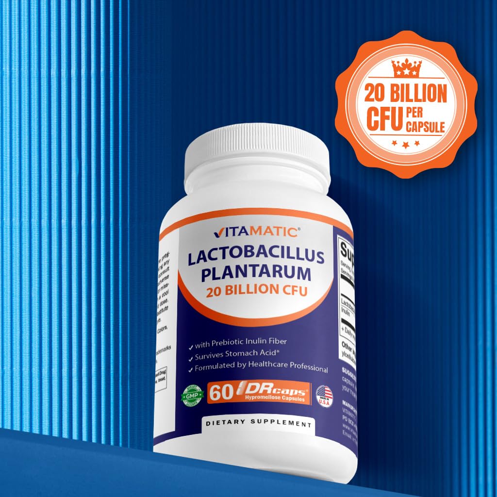 Vitamatic Lactobacillus Plantarum – 20B CFU DR Capsules – 60 Count (2-Pack)