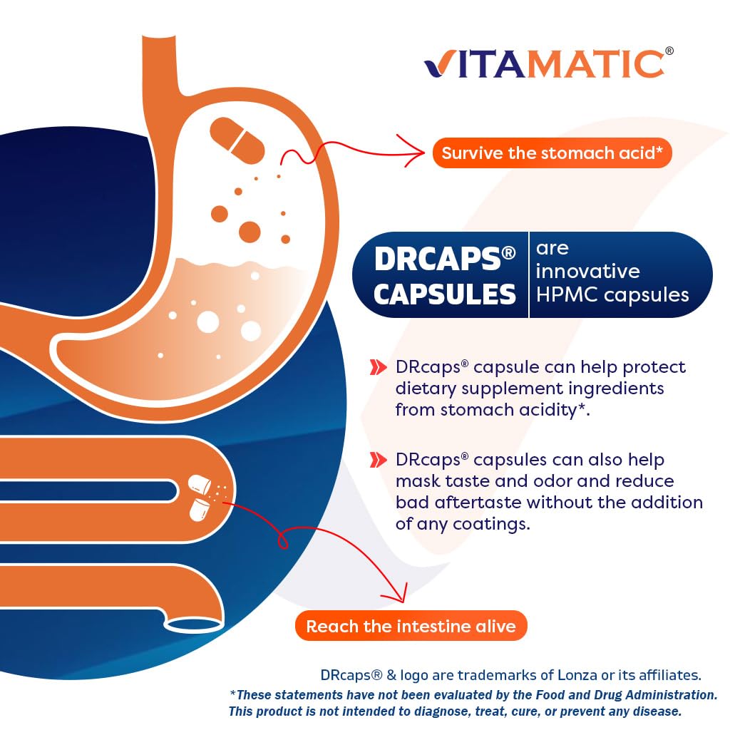 Vitamatic Lactobacillus Salivarius 2 Billion per DR Capsule - 60 Count - Digestive Support - Made with Prebiotic Inulin Fiber (3 Bottles)