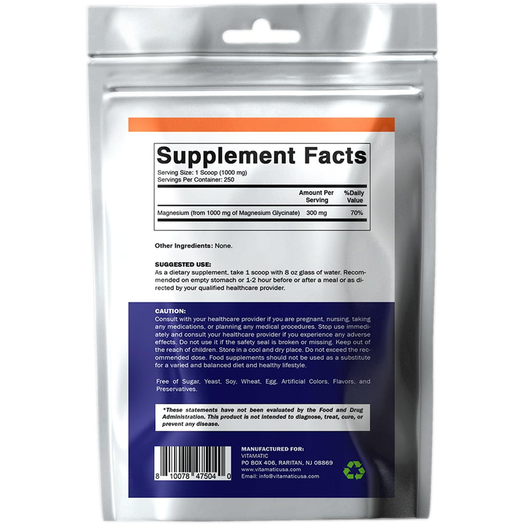 Vitamatic Magnesium Glycinate & Oxide – Supports Muscle, Joint & Heart Health | 250g Pack of 2