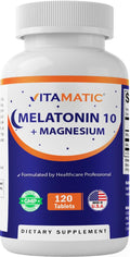 Vitamatic Melatonin 10 mg with Magnesium 200 mg – 120 Tablets | Sleep Support