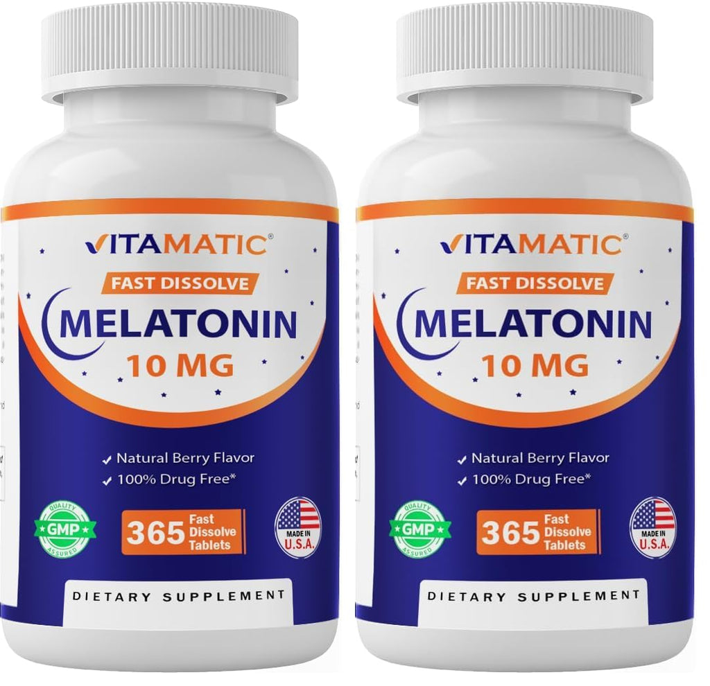 Vitamatic Melatonin 10 mg Tablets - 1-Year Supply | Berry Flavor | Vegetarian