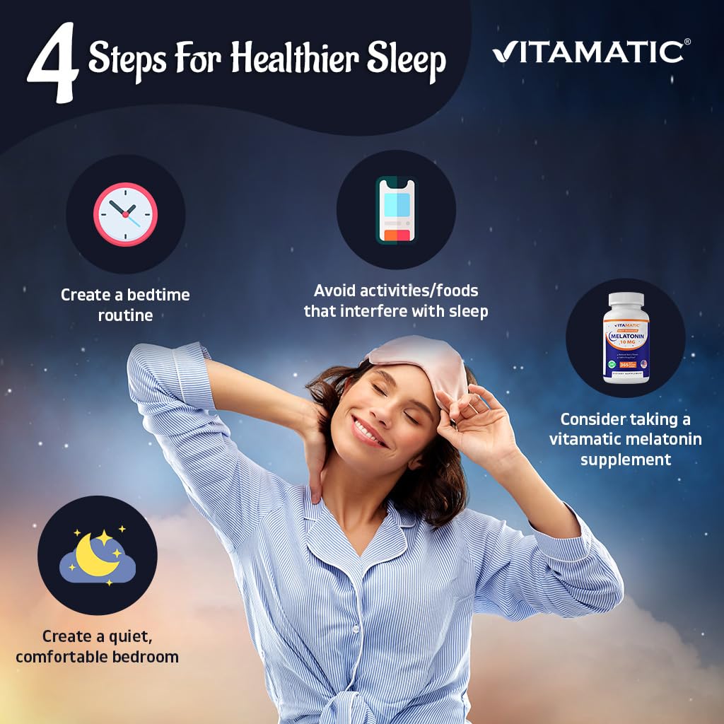 Vitamatic Melatonin 10 mg Tablets - 1-Year Supply | Berry Flavor | Vegetarian