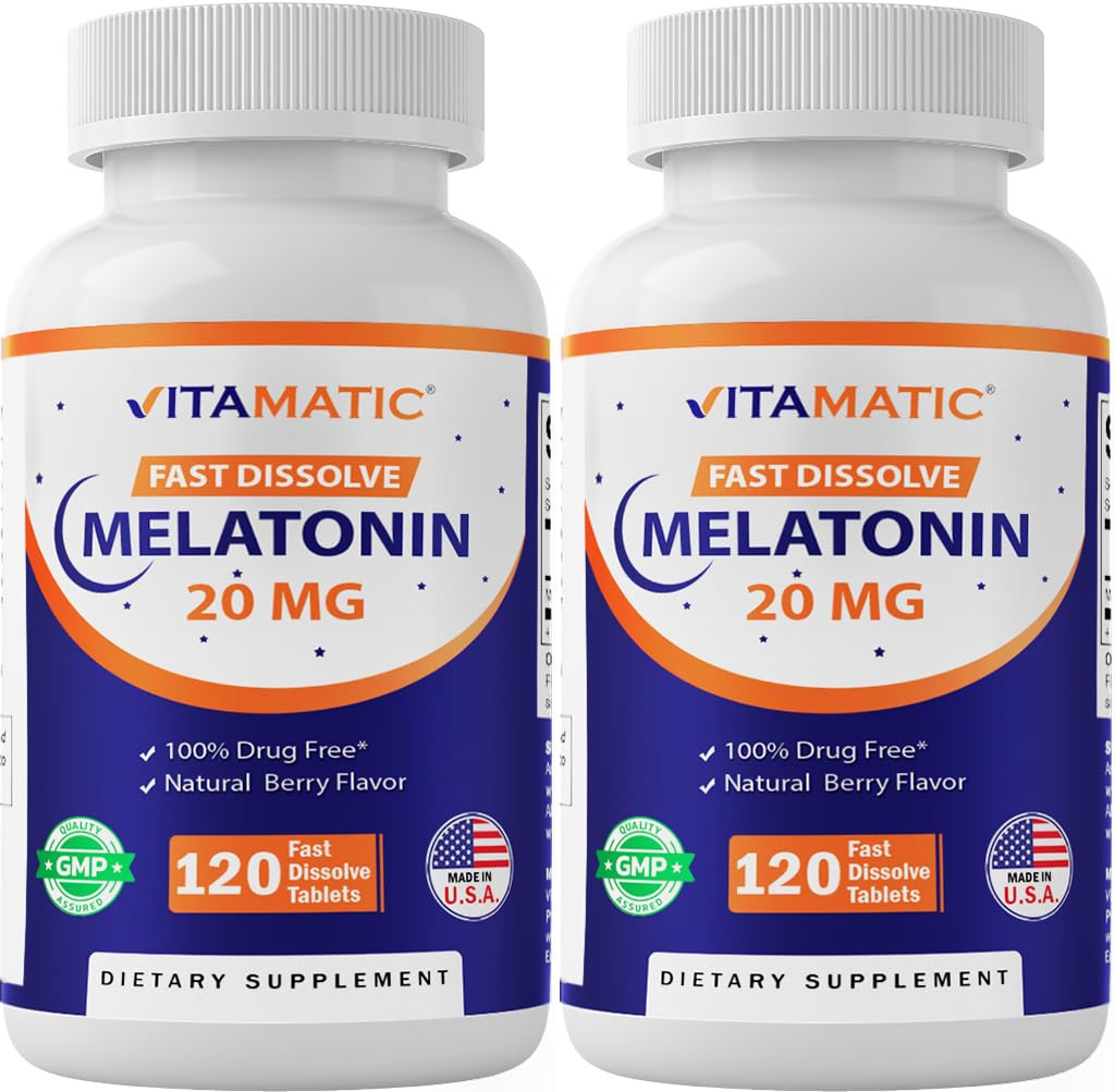 Vitamatic Melatonin 20 mg Fast Dissolve – 240 Tablets | Natural Berry Flavor (2-Pack)