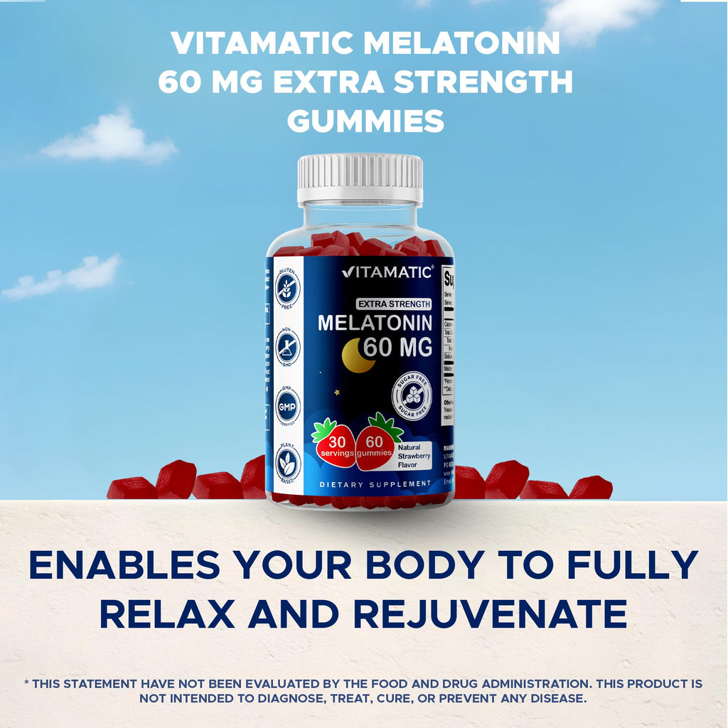Vitamatic Sugar Free Melatonin Gummies 60 mg – 60 Veg Gummies, Pack of 2