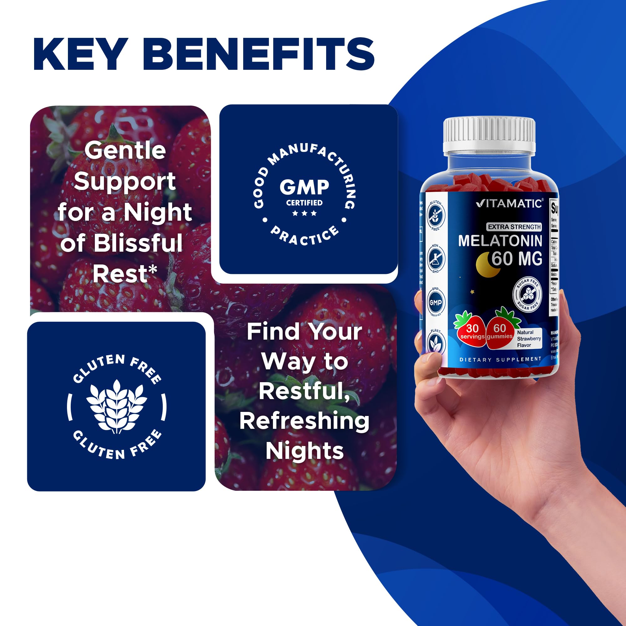 Vitamatic Sugar Free Melatonin 60 mg Gummies – 2 Pack (60 Gummies) – Vegan, Non-Habit Forming