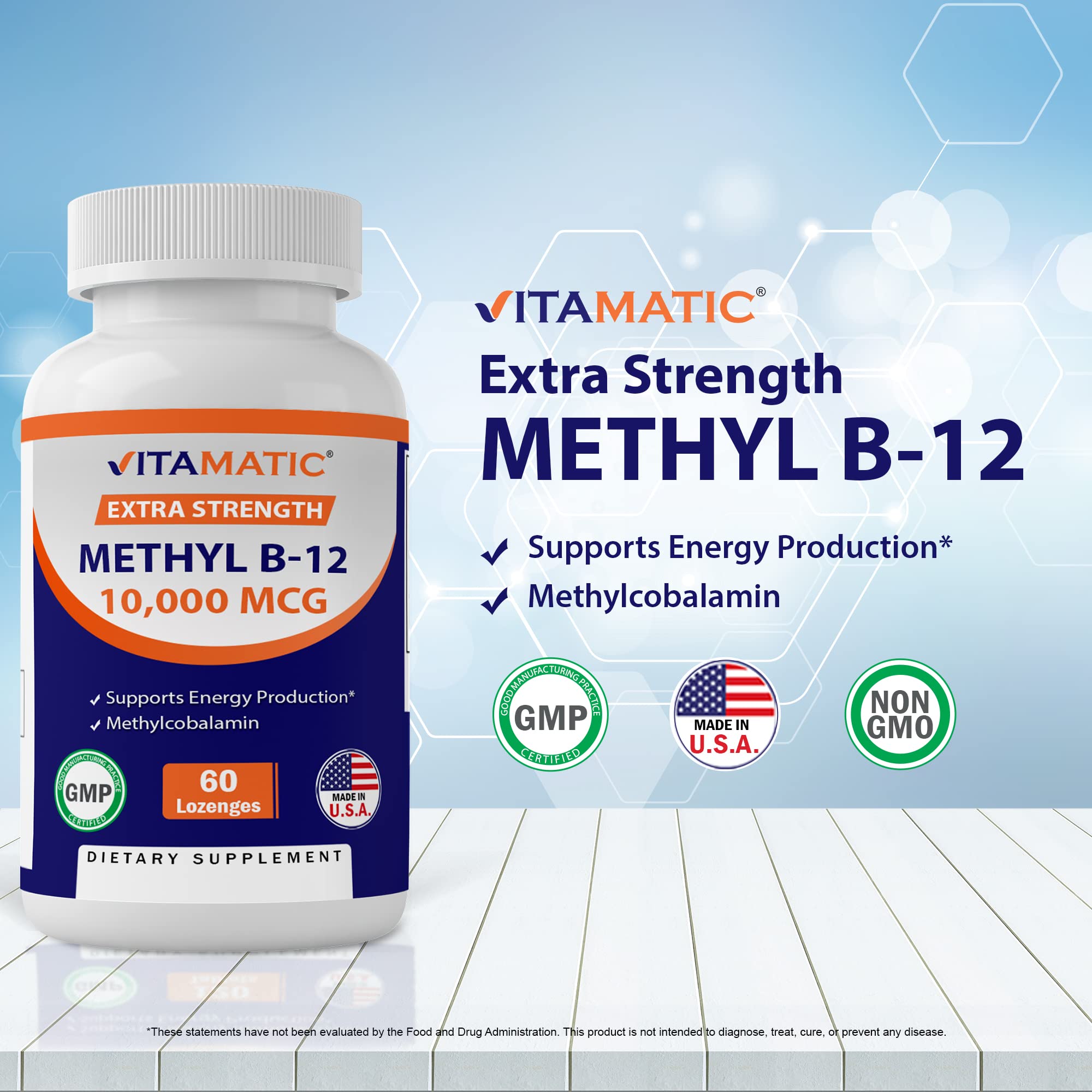 Vitamatic Methyl B12 (Methylcobalamin) 10,000 mcg – 60 Lozenges | Pack of 2 | Energy & Nerve Health