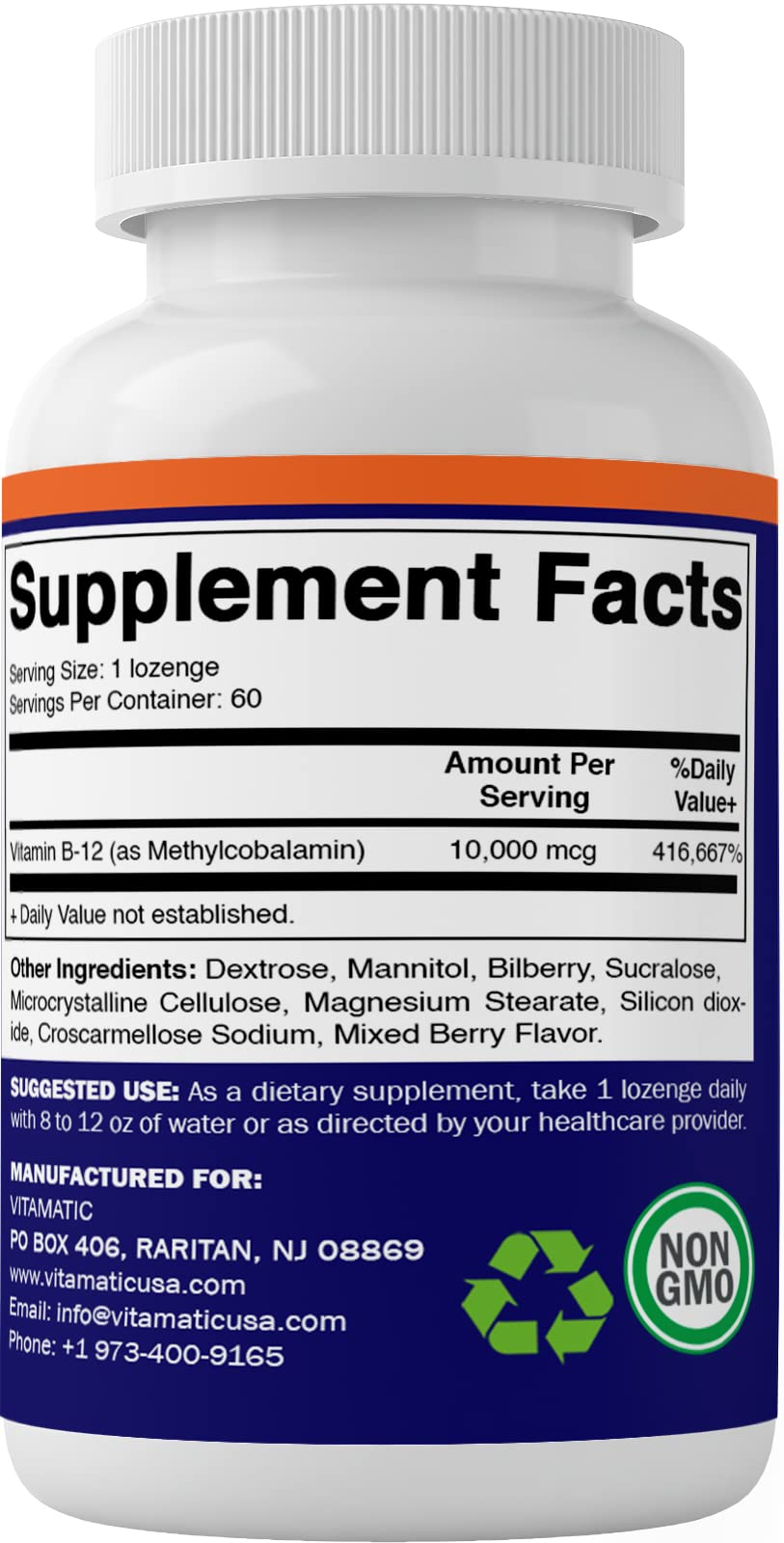 Vitamatic Methyl B12 (Methylcobalamin) 10,000 mcg – 60 Lozenges | Pack of 2 | Energy & Nerve Health
