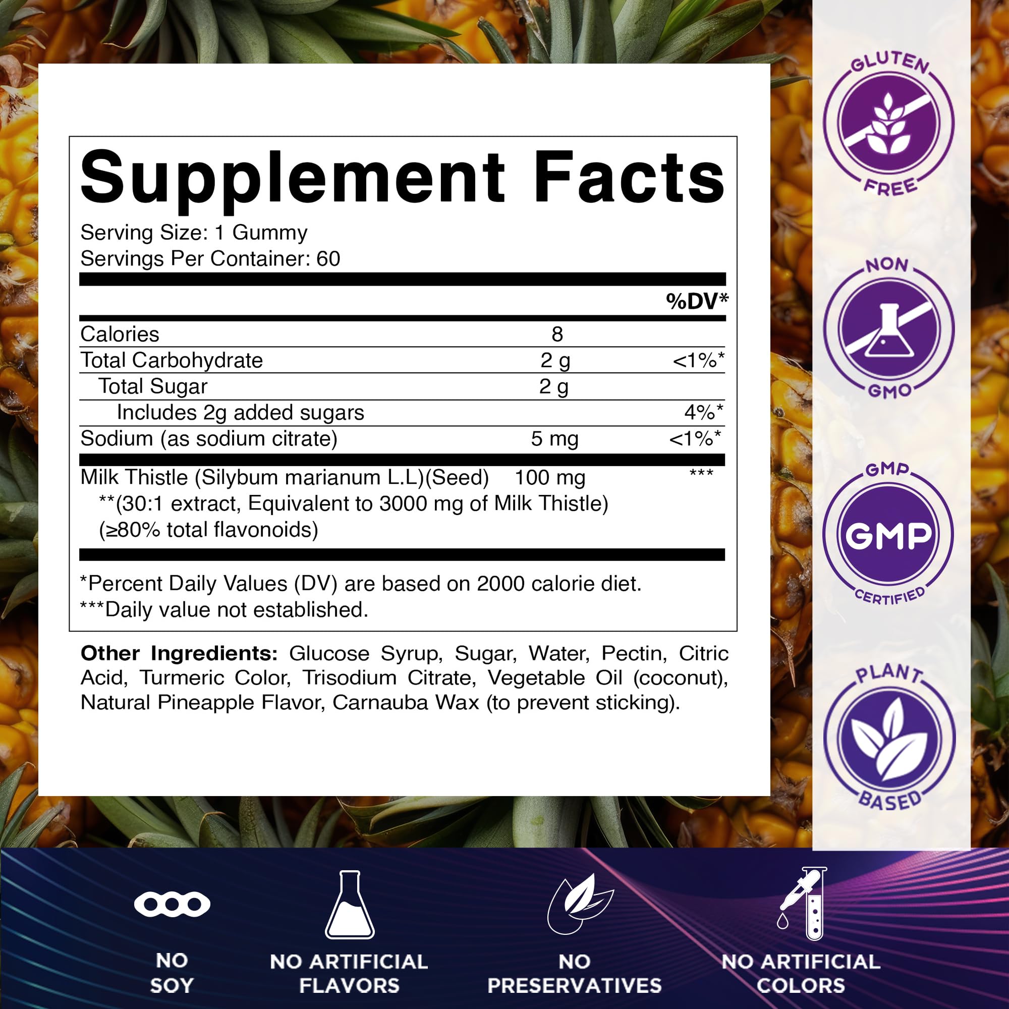 Vitamatic Milk Thistle Gummies - 10000 mg Equivalent per Serving | 50:1 Extract (200 mg) | Liver Detox & Antioxidant Support | 60 Pectin-Based Gummies