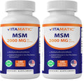 Vitamatic MSM 2000 mg with Vitamin C 75 mg – 180 Veg Capsules – Non-GMO & Gluten Free – Pack of 2