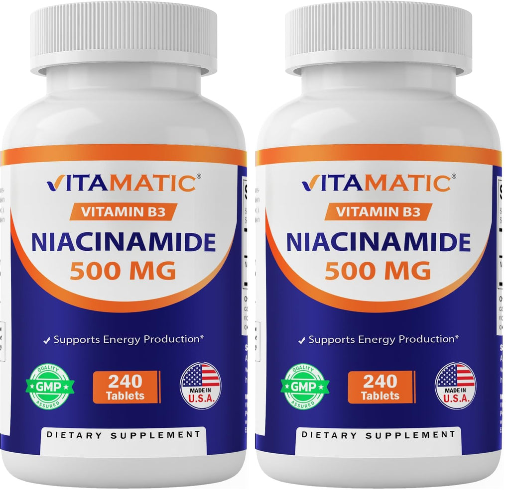 Vitamatic Niacinamide 500 mg 240 Tablets - Flush Free Vitamin B3 - Pack of 2