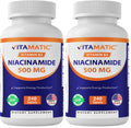 Vitamatic Niacinamide 500 mg 240 Tablets - Flush Free Vitamin B3 - Pack of 2