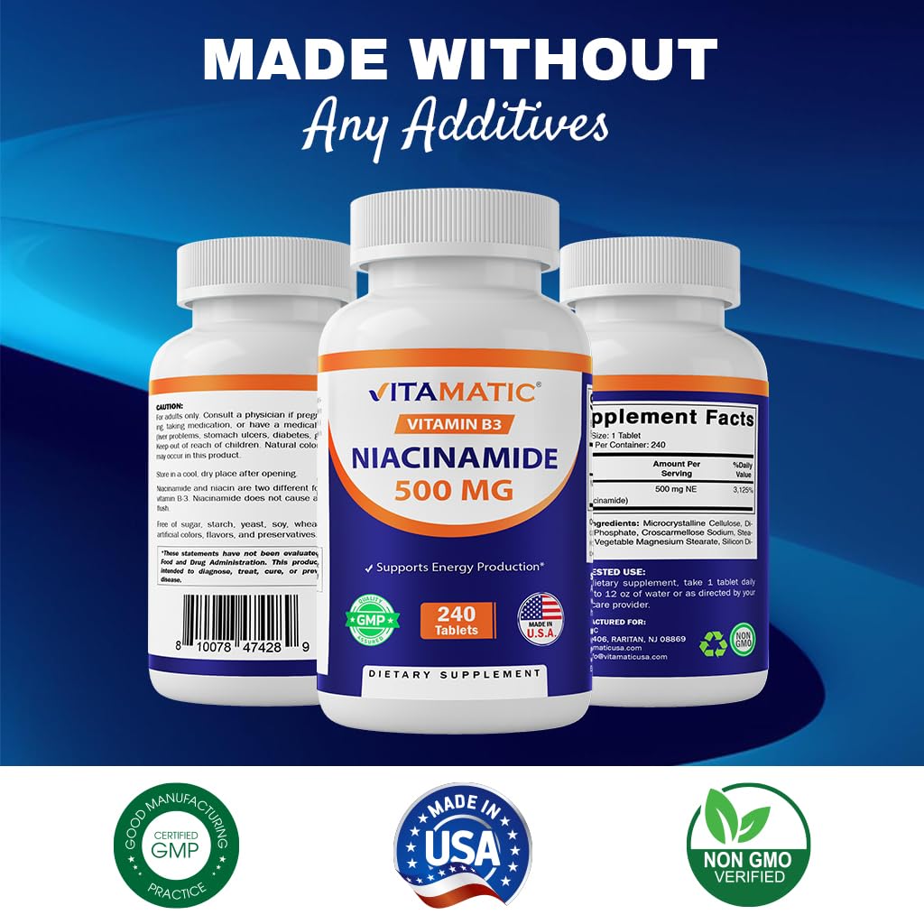 Vitamatic Niacinamide 500 mg 240 Tablets - Flush Free Vitamin B3 - Pack of 2