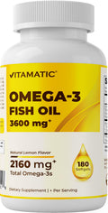 Vitamatic Omega-3 Fish Oil 3600mg per Serving – 180 Burpless Lemon Softgels