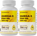 Vitamatic Triple Strength Omega 3 Fish Oil 3600mg Per Serving - Burpless Lemon Flavor, 180 Softgels (Pack of 2)