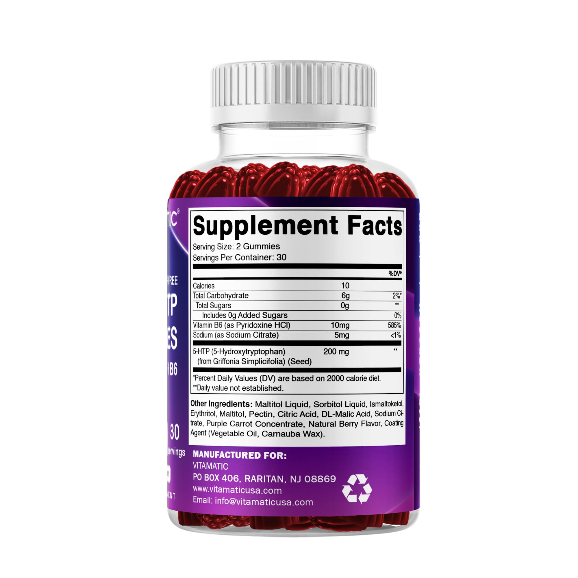 Vitamatic Sugar Free 5-HTP 200mg Gummies with B6 – 60 Pectin-Based Vegan Gummies