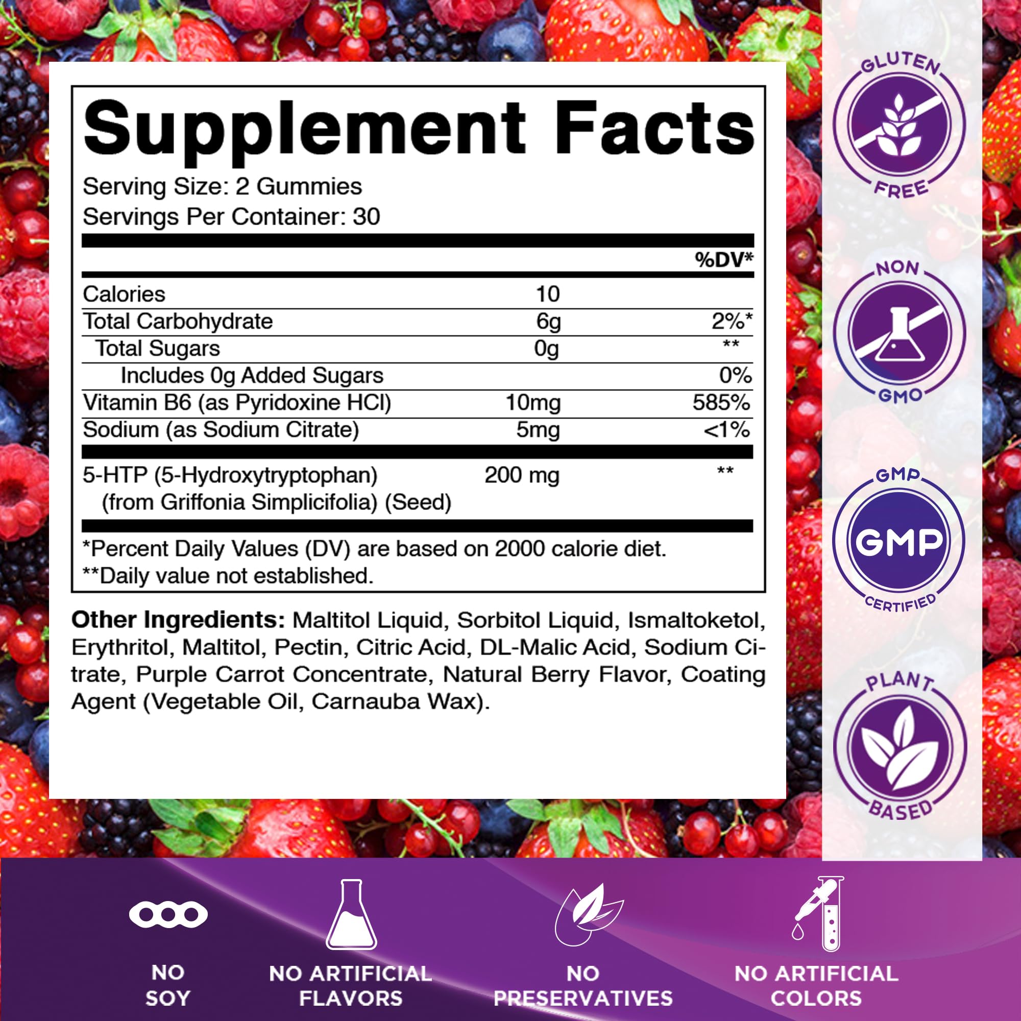 Vitamatic Sugar Free 5-HTP 200mg Gummies with B6 – 60 Pectin-Based Vegan Gummies