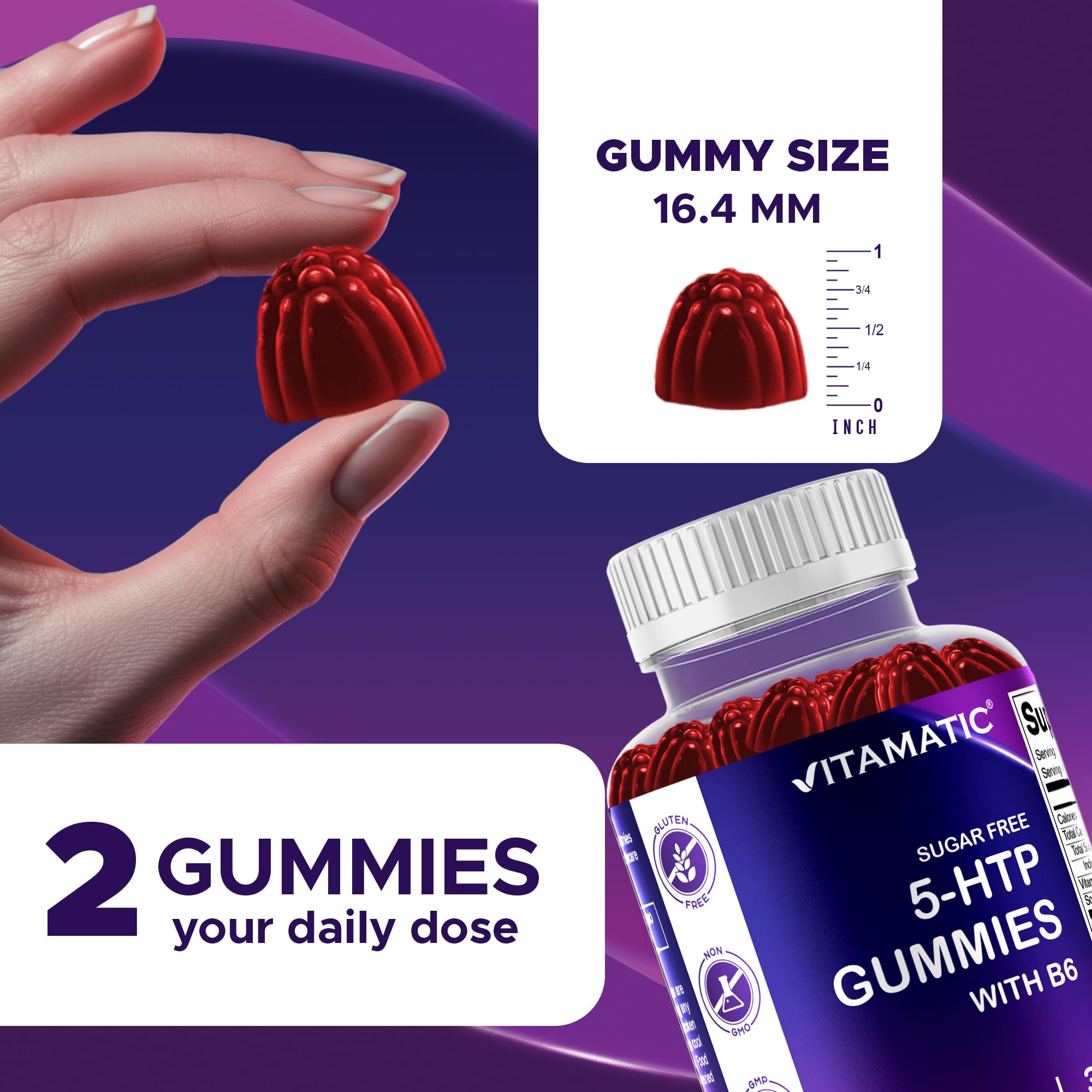 Vitamatic Sugar Free 5-HTP 200mg Gummies with B6 – 60 Pectin-Based Vegan Gummies