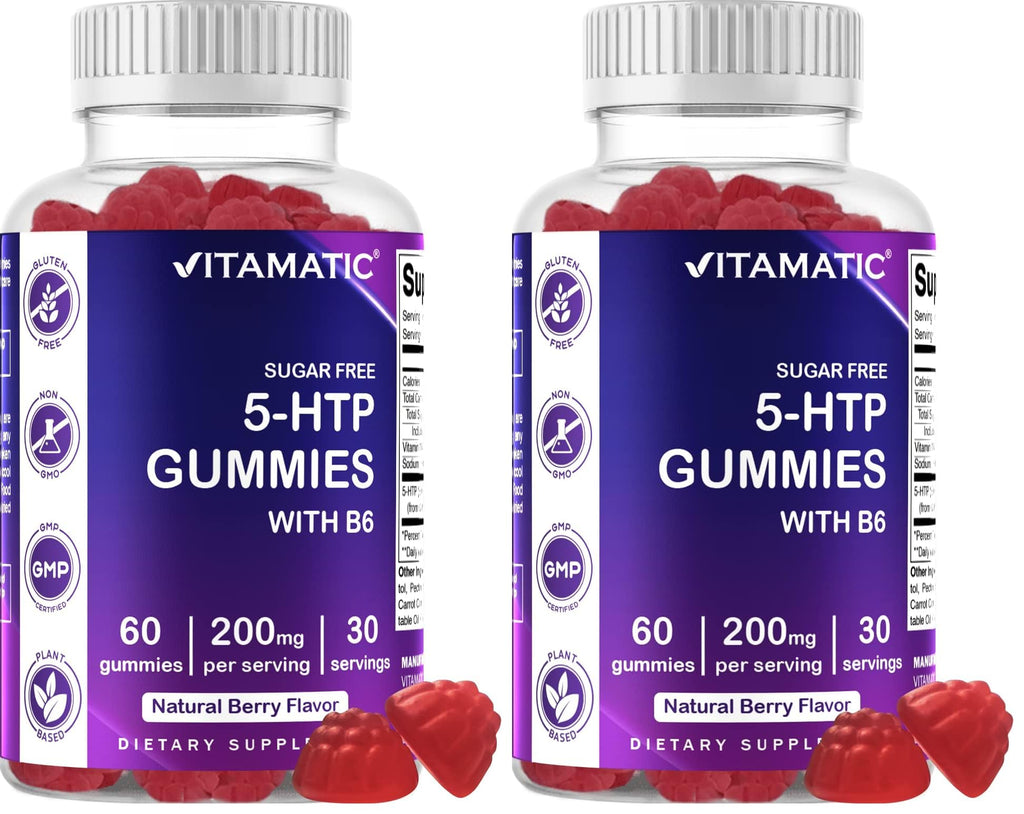 Vitamatic Sugar Free 5-HTP Gummies with B6 - 60 Gummies per Pack (Pack of 2)