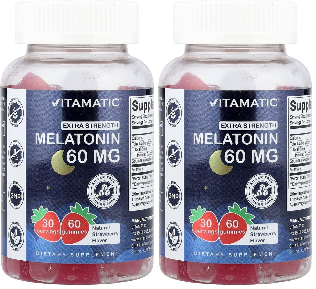 Vitamatic Sugar Free Melatonin Gummies 60 mg – 60 Veg Gummies, Pack of 2