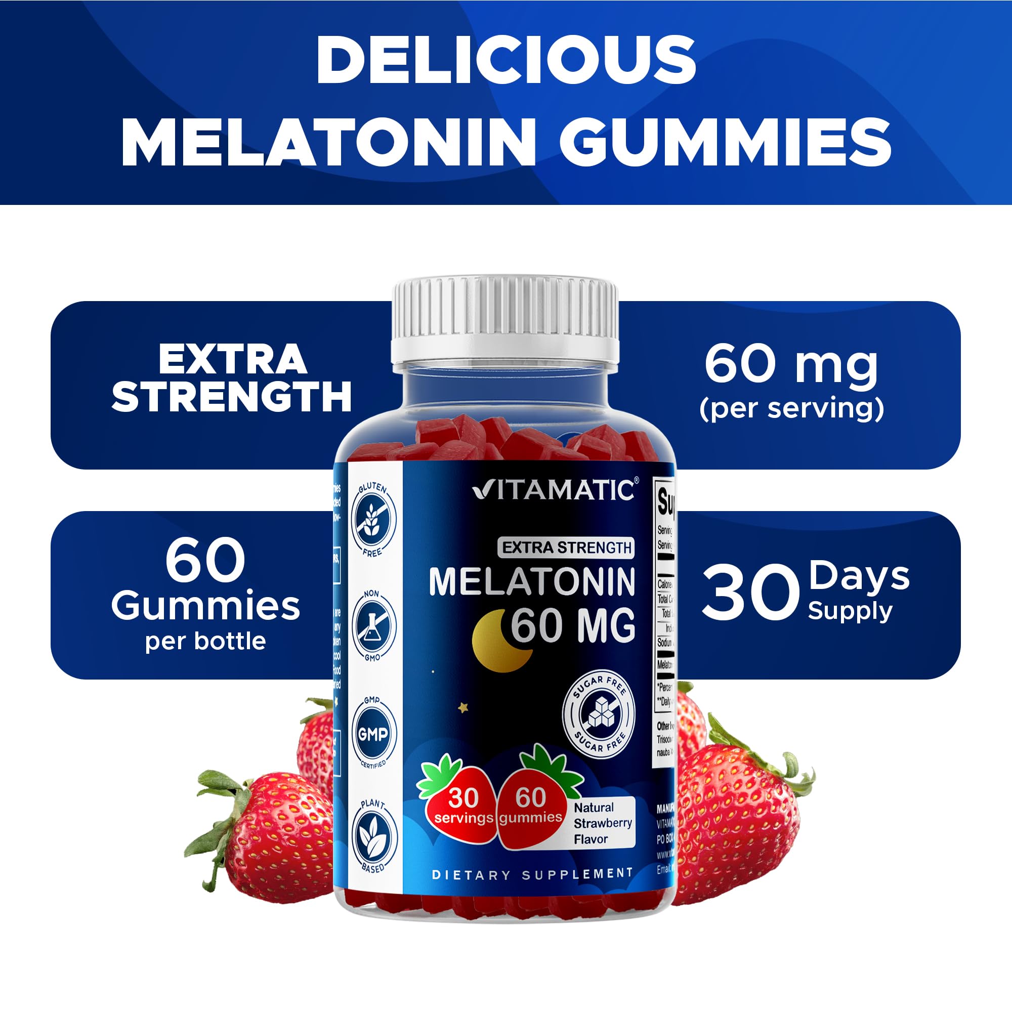 Vitamatic Sugar Free Melatonin Gummies 60 mg – 60 Veg Gummies, Pack of 2