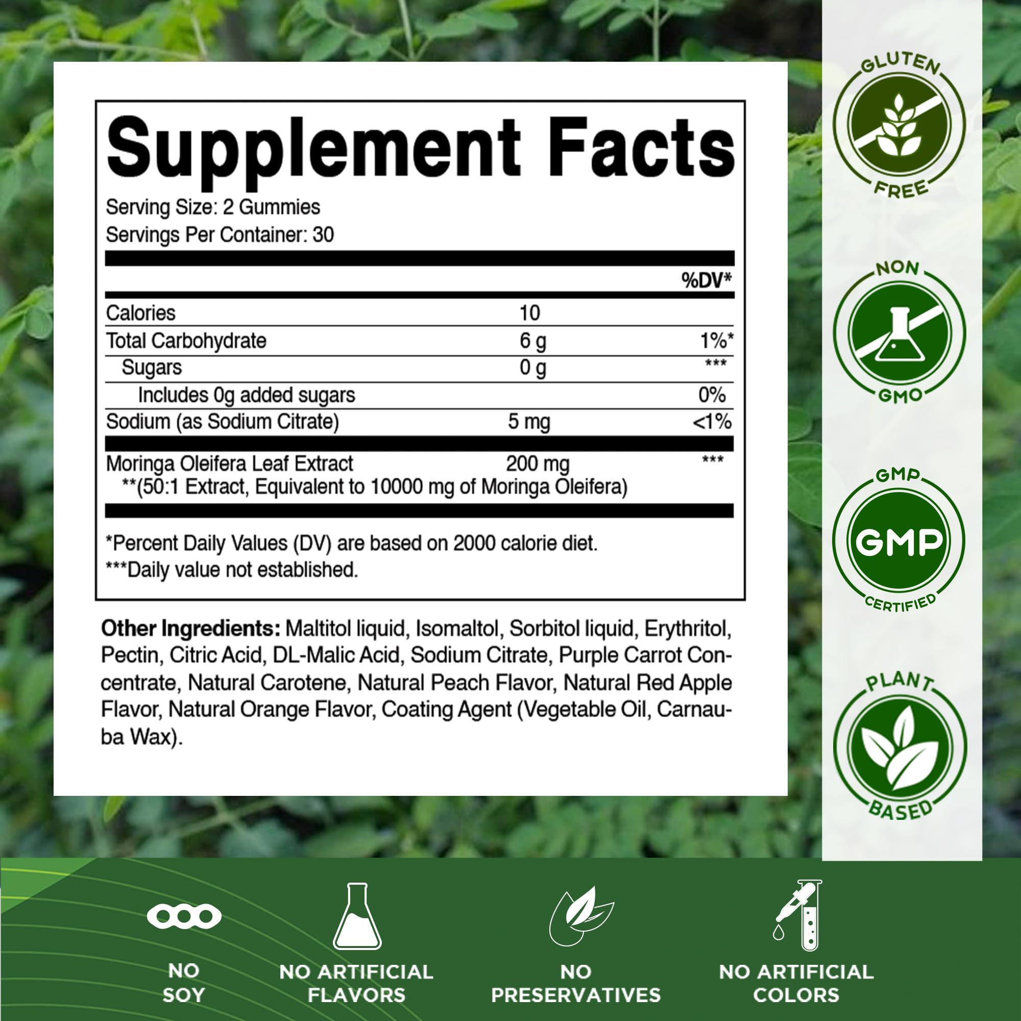 Vitamatic Sugar Free Moringa Gummies – 10,000 mg Equivalent per Serving (50:1 Extract) – 60 Vegan Gummies (Pack of 2)
