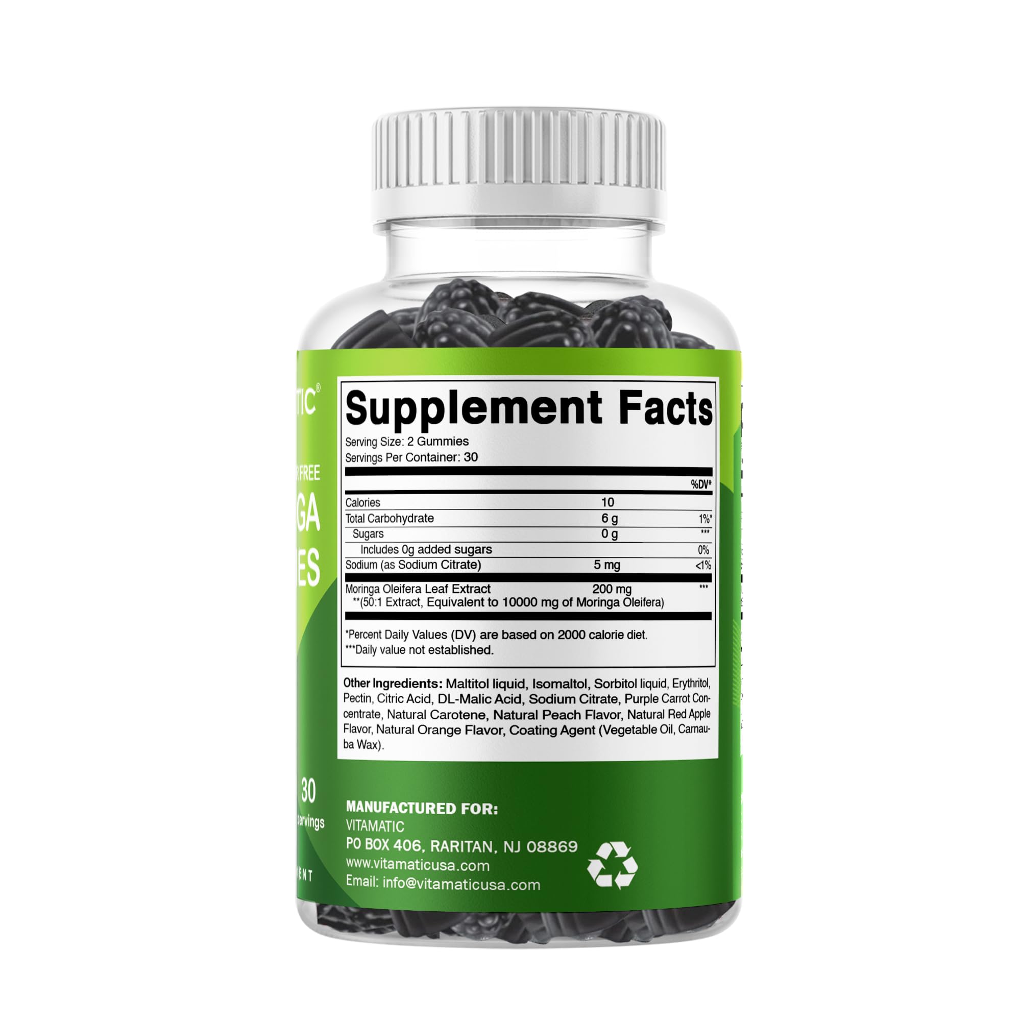 Vitamatic Sugar Free Moringa Gummies – 10,000 mg Equivalent per Serving (50:1 Extract) – 60 Vegan Gummies (Pack of 2)