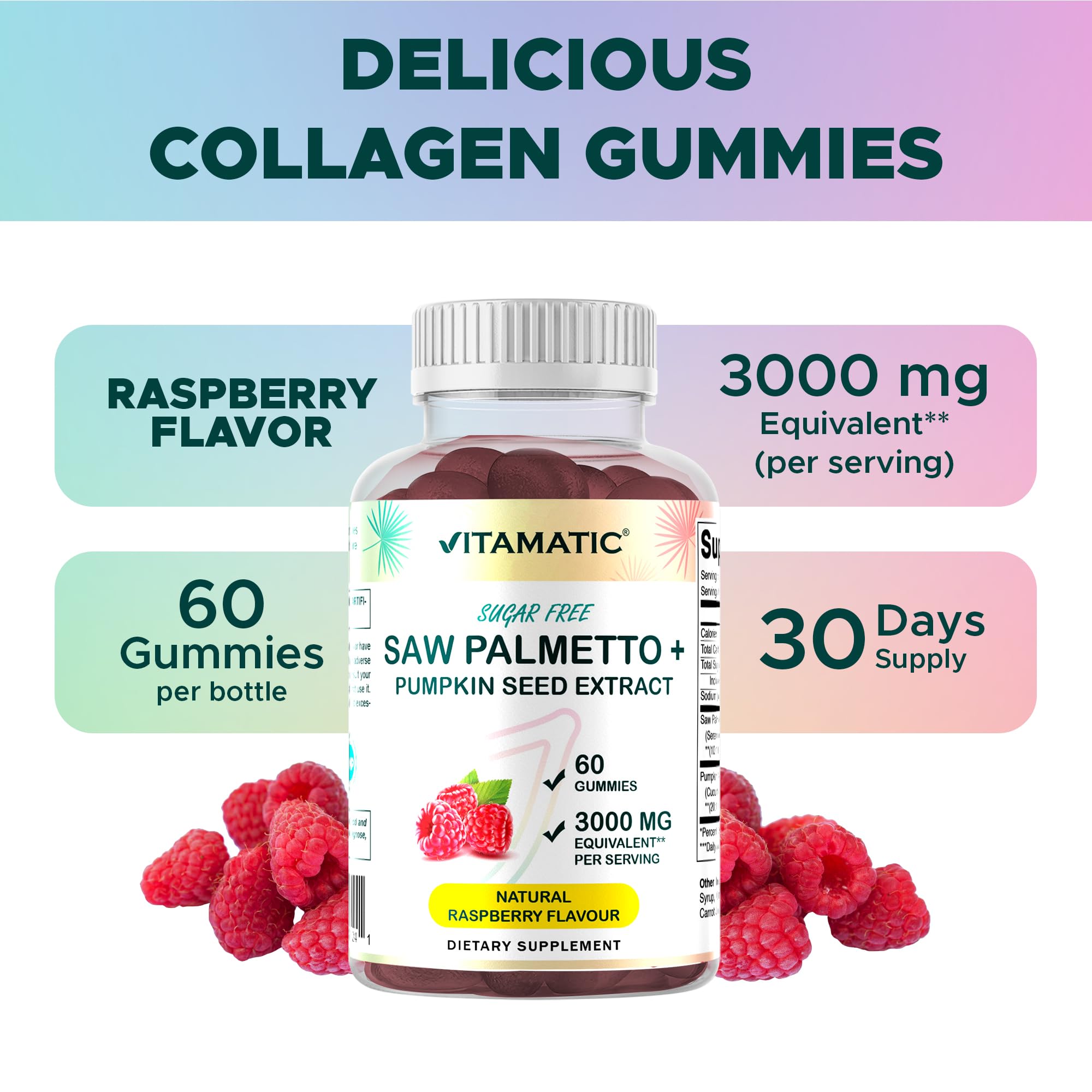 Vitamatic Sugar-Free Saw Palmetto with Pumpkin Seed – 3000 mg Equivalent per Serving | 60 Gummies