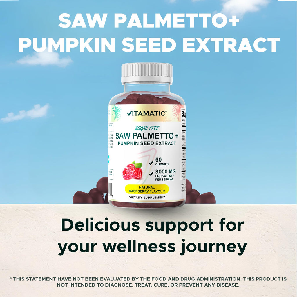 Vitamatic Sugar-Free Saw Palmetto with Pumpkin Seed – 3000 mg Equivalent per Serving | 60 Gummies