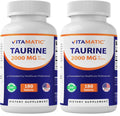 Vitamatic Taurine 2000mg Vegetarian Tablets – 180 Count, Non-GMO, Gluten Free (Pack of 2)