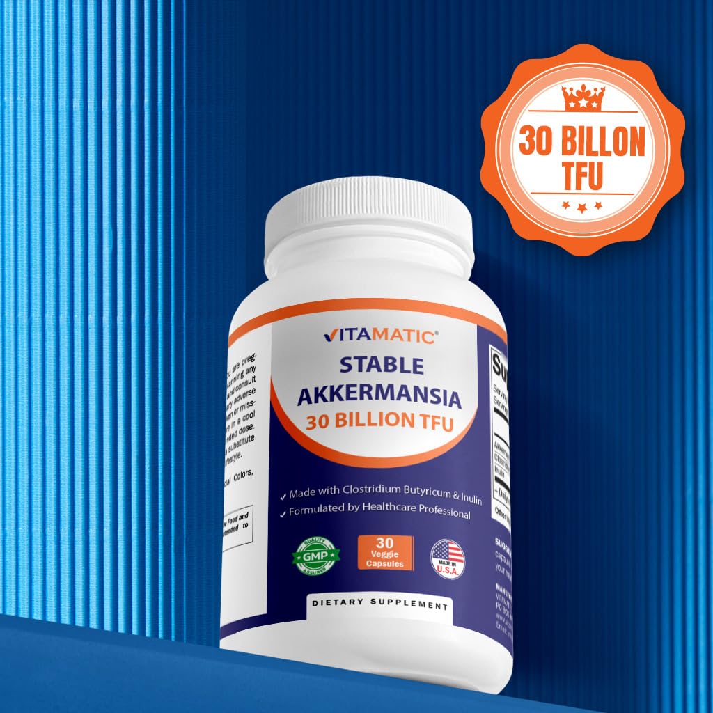 Vitamatic Akkermansia Muciniphila 30B TFU + Clostridium Butyricum + Inulin – GLP-1 Probiotic, 30 Vegan Capsules