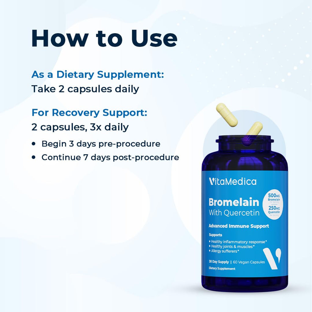 VitaMedica Bromelain & Quercetin Supplement – 500mg Bromelain / 250mg Quercetin, 2400 GDU, 60 Vegan Capsules (30 Servings)