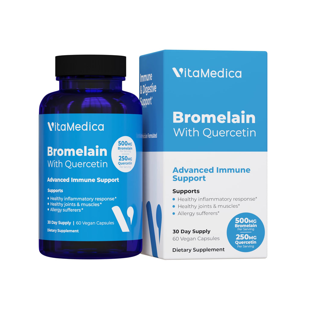 VitaMedica Bromelain & Quercetin Supplement – 500mg Bromelain / 250mg Quercetin, 2400 GDU, 60 Vegan Capsules (30 Servings)