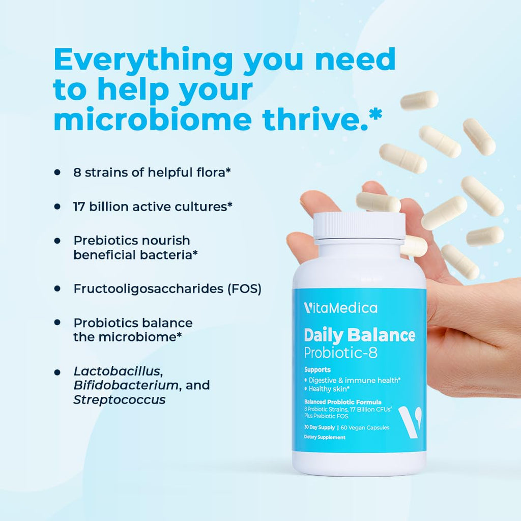 VitaMedica Daily Balance Probiotic-8 | 16B CFUs | Gut Health, Skin & Immune Support