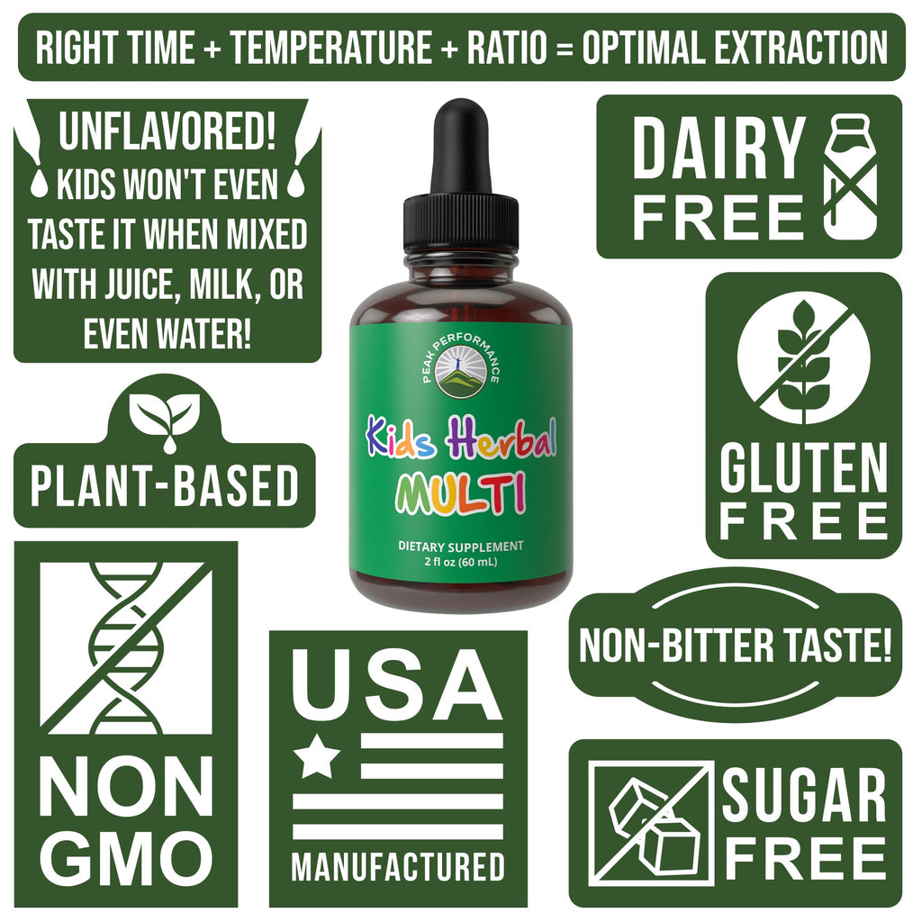 Kids Herbal Multivitamin Drops – Sugar Free, No Bitter Taste, 14-in-1 Vegan