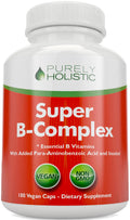 Vitamin B Complex - 8 B Vitamins with Choline & Inositol | 180 Vegan Capsules | 6 Month Supply | Made in USA