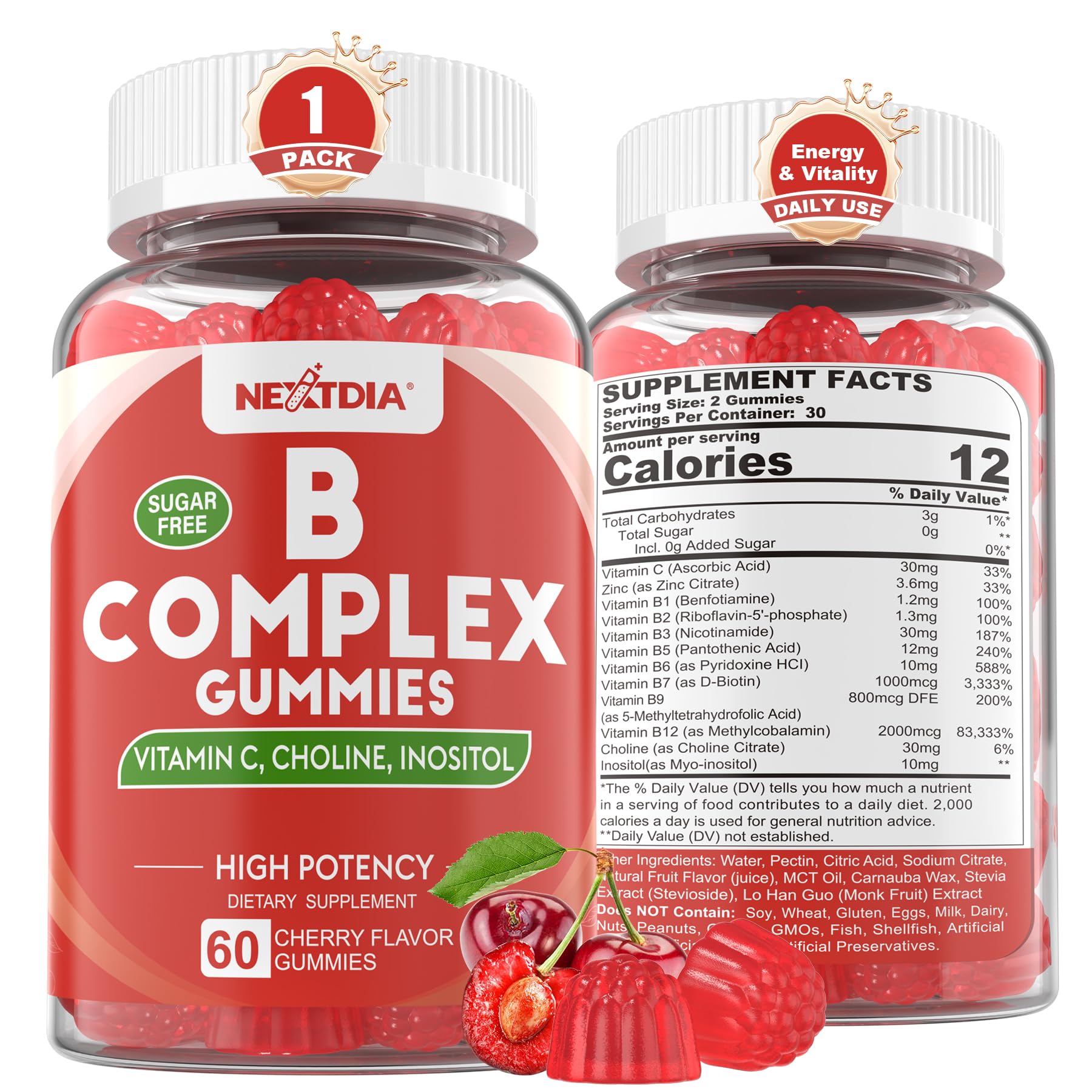 Vitamin B Complex Gummies – Vegan B Vitamins, 2000 mcg Methyl B12