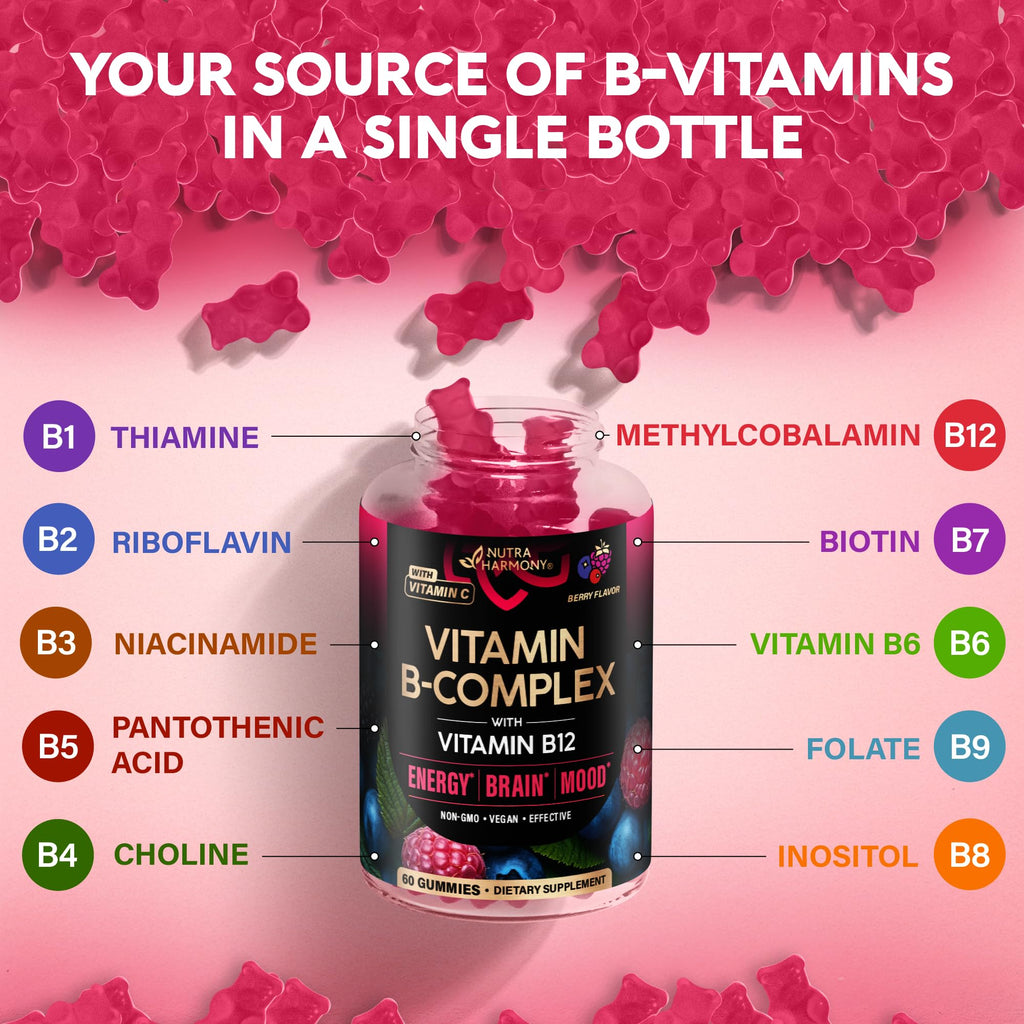 Vitamin B-Complex Gummies for Energy, Brain & Mood – Vegan Berry (60 Gummies, 2 Pack)