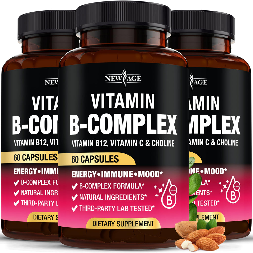 NEW AGE Vitamin B Complex for Men & Women — Made in USA, 180 Vegan Capsules