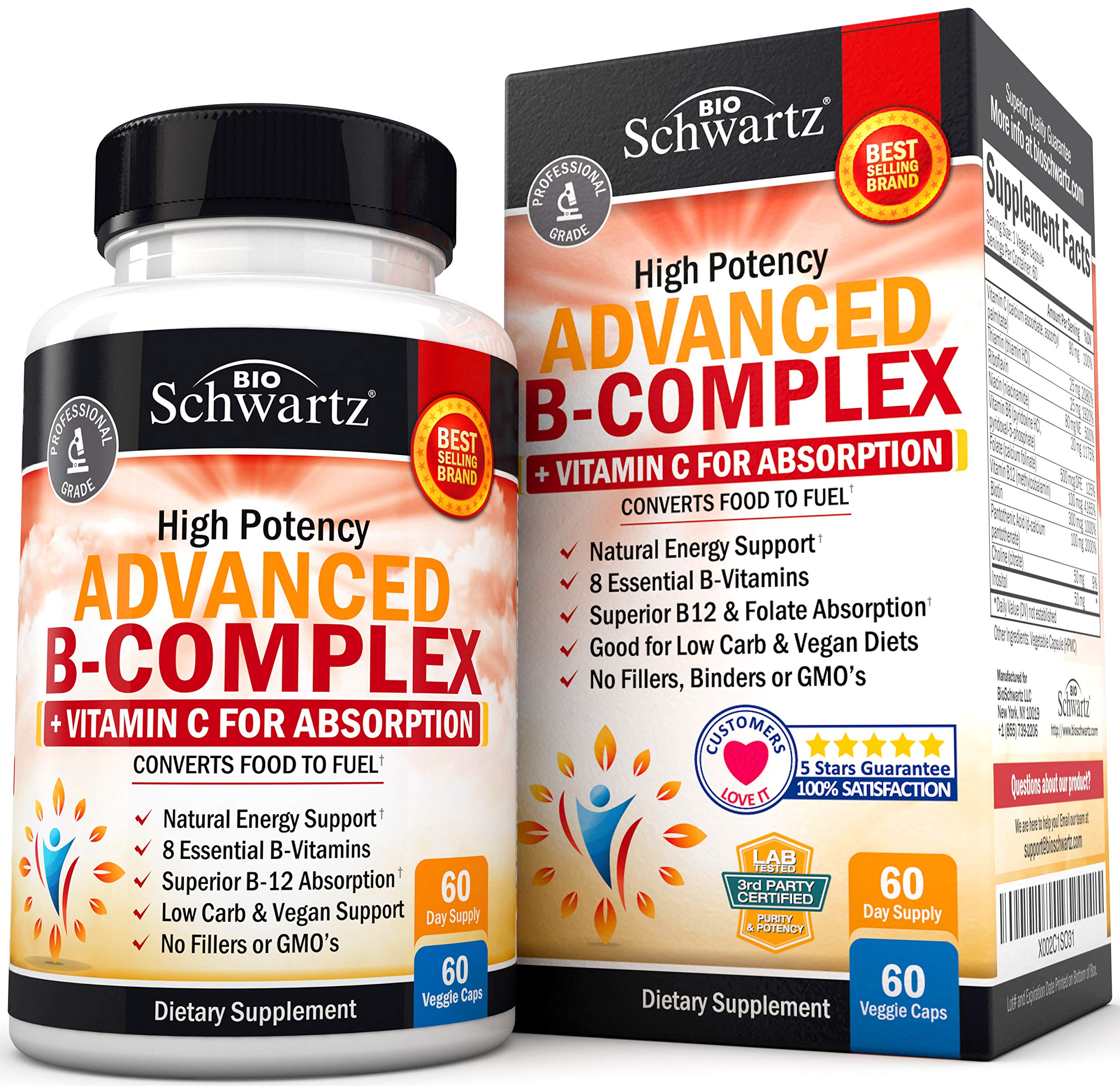 Vitamin B Complex with Vitamin C for Maximum Absorption – B12 & Folate